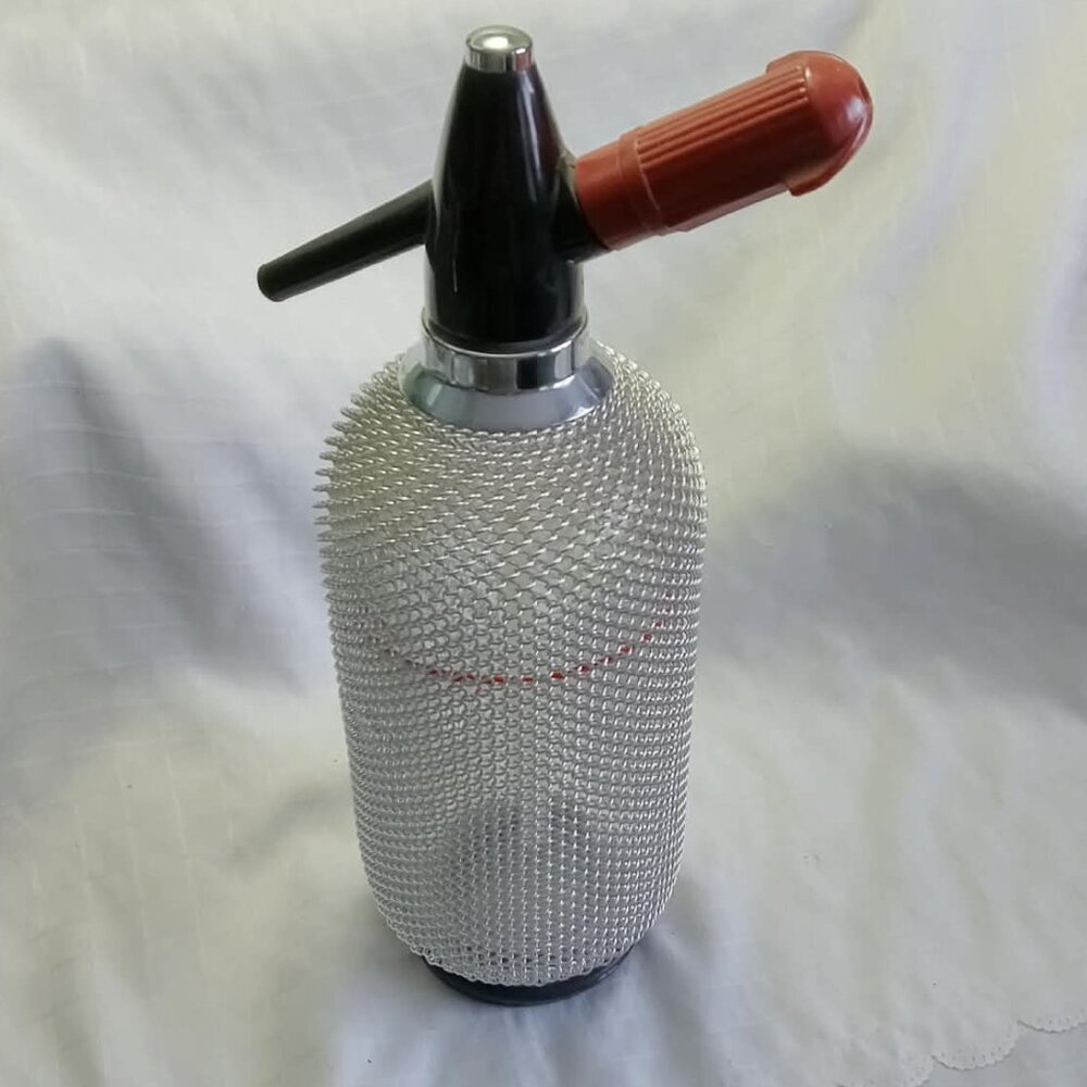Vintage seltzer water siphon big heavy and massive carboy in thick glass & mesh